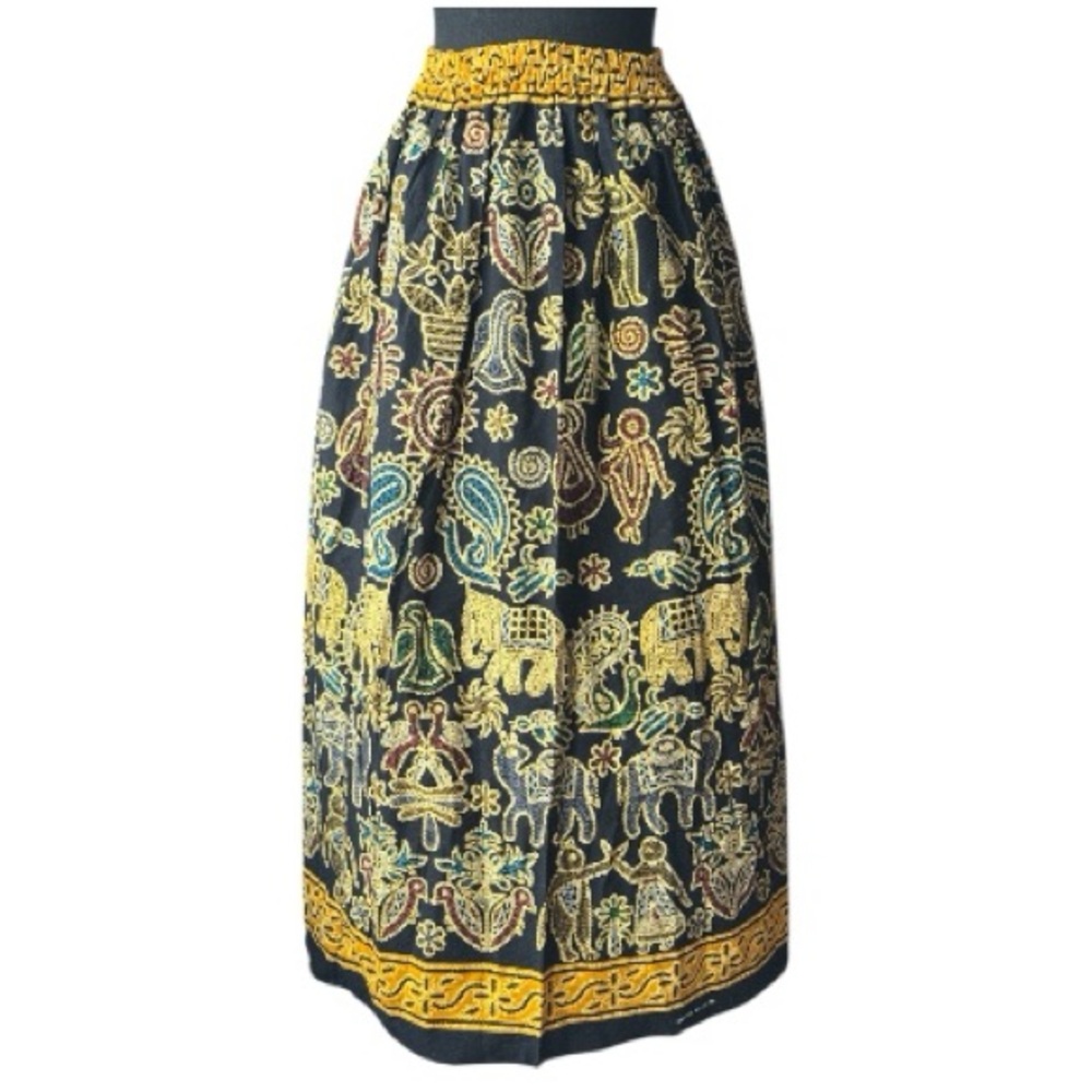 Handmade Emchit 9674 printed Embroiderey Black and Yellow Maxi Skirt